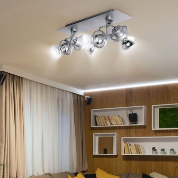 etc-shop LED Deckenleuchte, Leuchtmittel nicht inklusive, Spotlampe Deckenleuchte Deckenlampe beweglich Schlafzimmerlampe silber