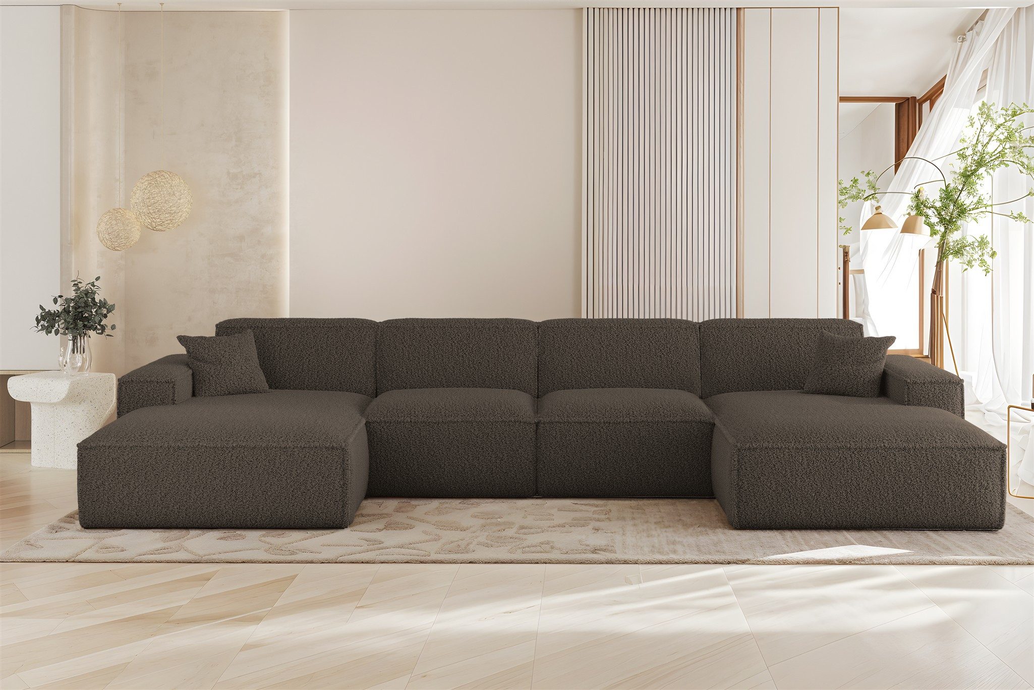 Fun Möbel Wohnlandschaft Sofa U-Form FUN PEREZ PREMIUM in Stoff Sven (378 cm), Rundumbezug, inkl. 2 Zierkissen