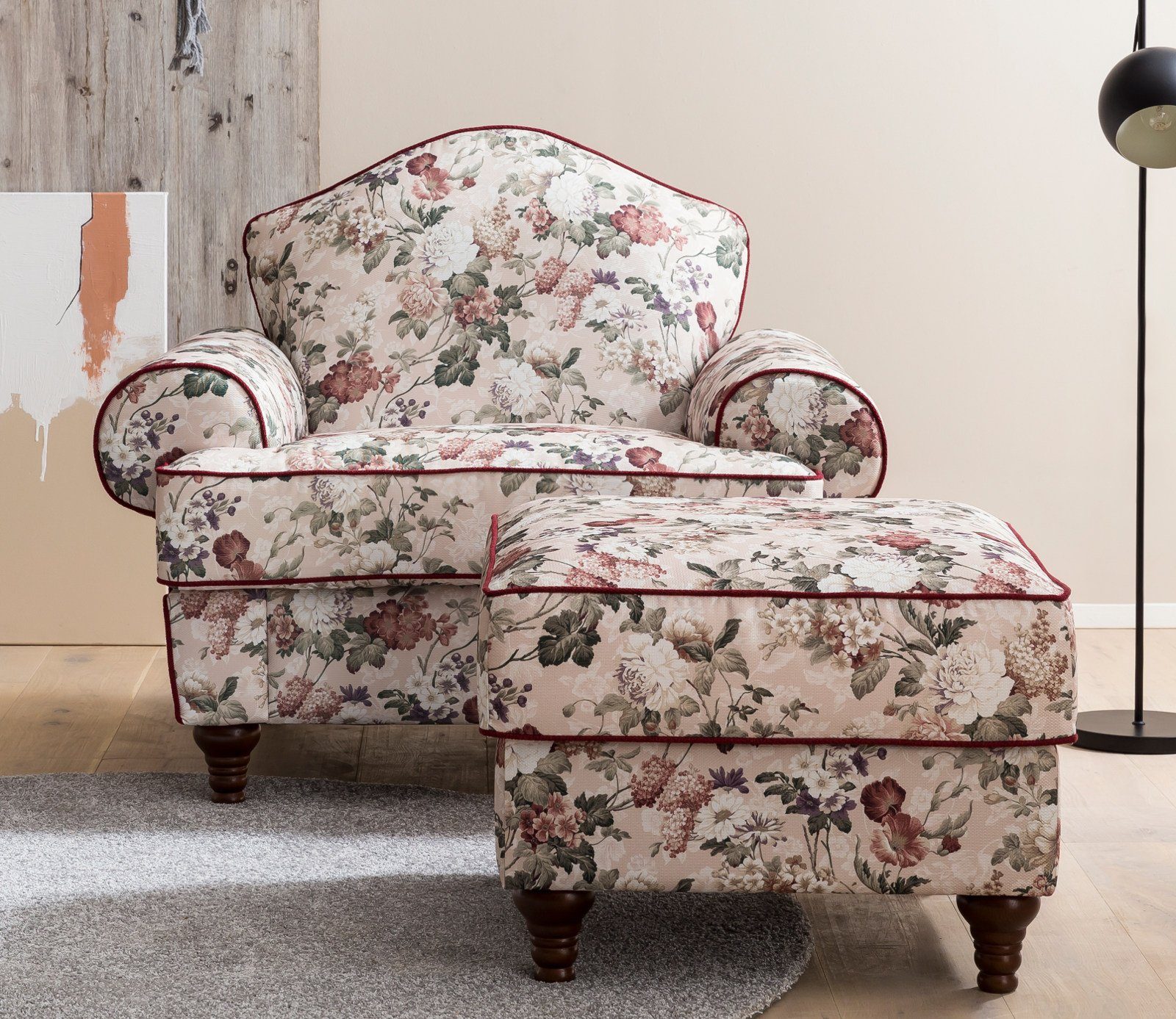 Furn.Design Sessel Elita (Polstersessel in Creme mit Blumenmuster, Landhausstil), mit Bonell Federkern
