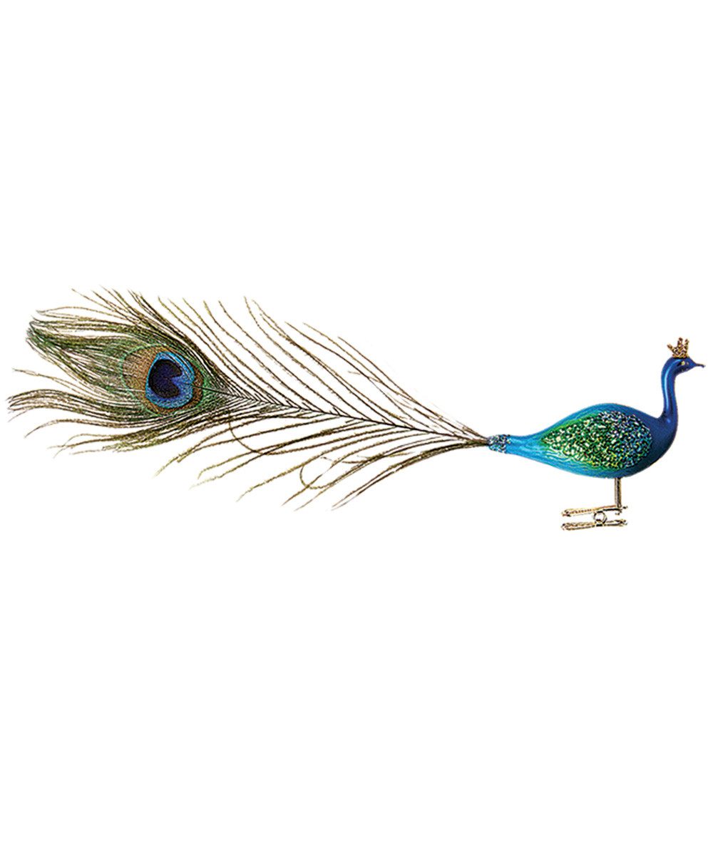 IMPULS Christbaumschmuck, Christbaumschmuck Glas Pfau auf Clip 28cm türkis