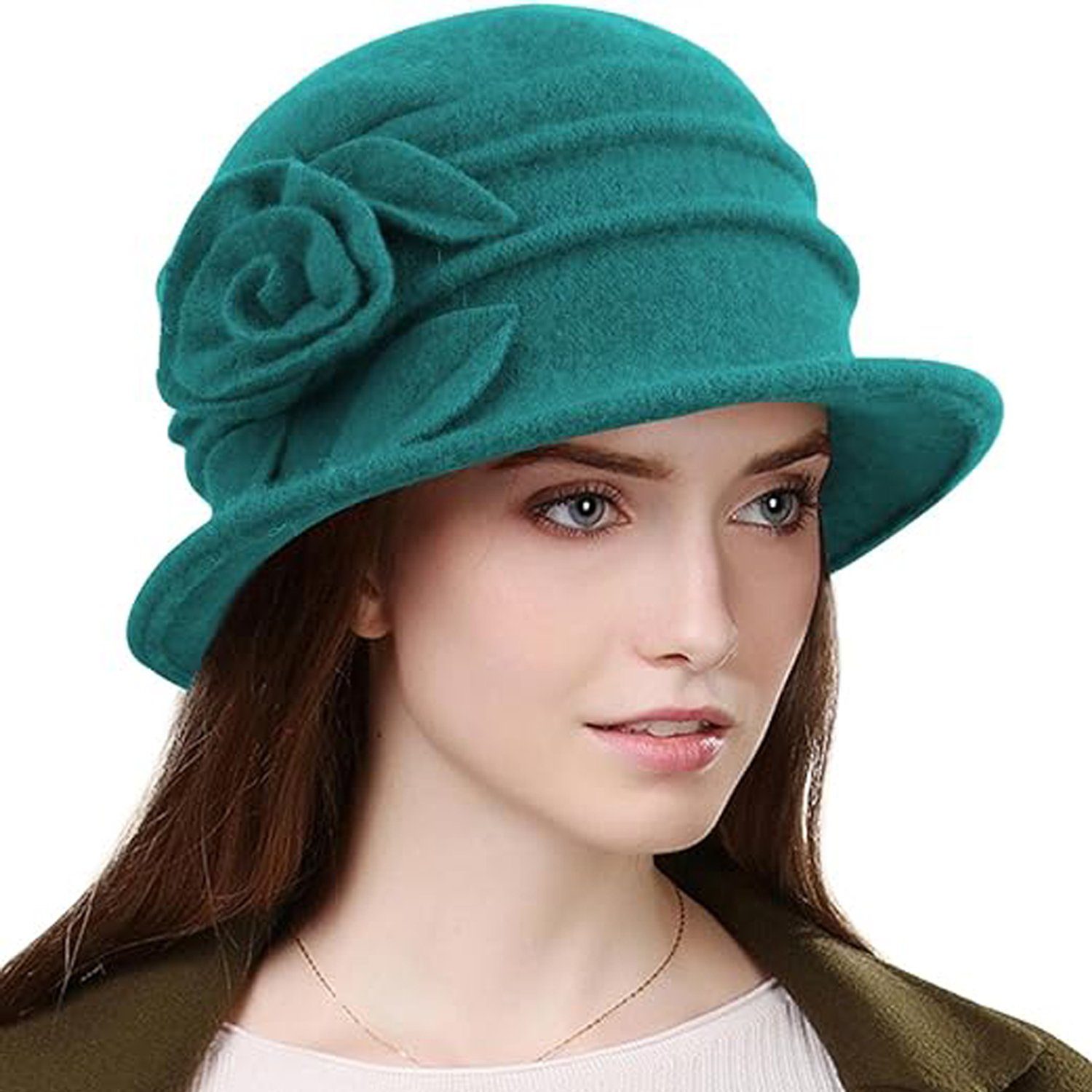 MAGICSHE Baskenmütze Damen Wolle Barett Mütze Wintermütze Beret grün