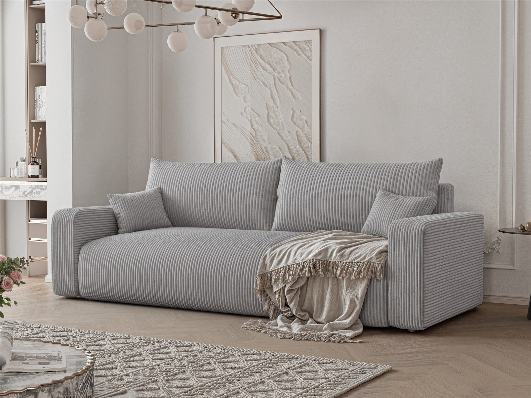 Fun Möbel 3-Sitzer Sofa mit Schlaffunktion LUNA in Stoff, inkl. Bettkasten, 2 x Rückenkissen und 2 x Zierkissen, Sofa Rücken echt bezogen