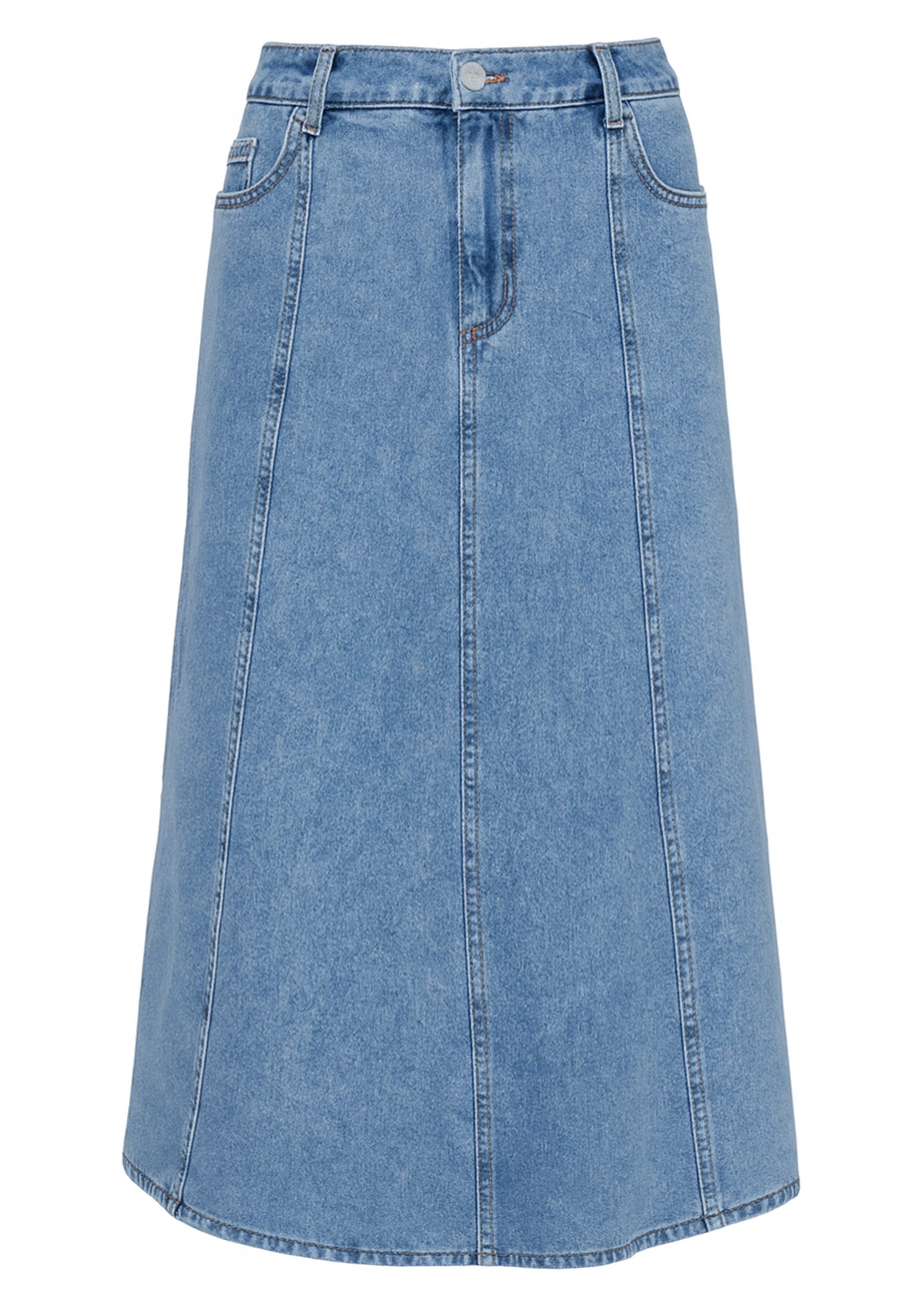 SASSYCLASSY A-Linien-Rock Robuster Midi Jeans Rock mit Teilungsnähten Midi günstig online kaufen