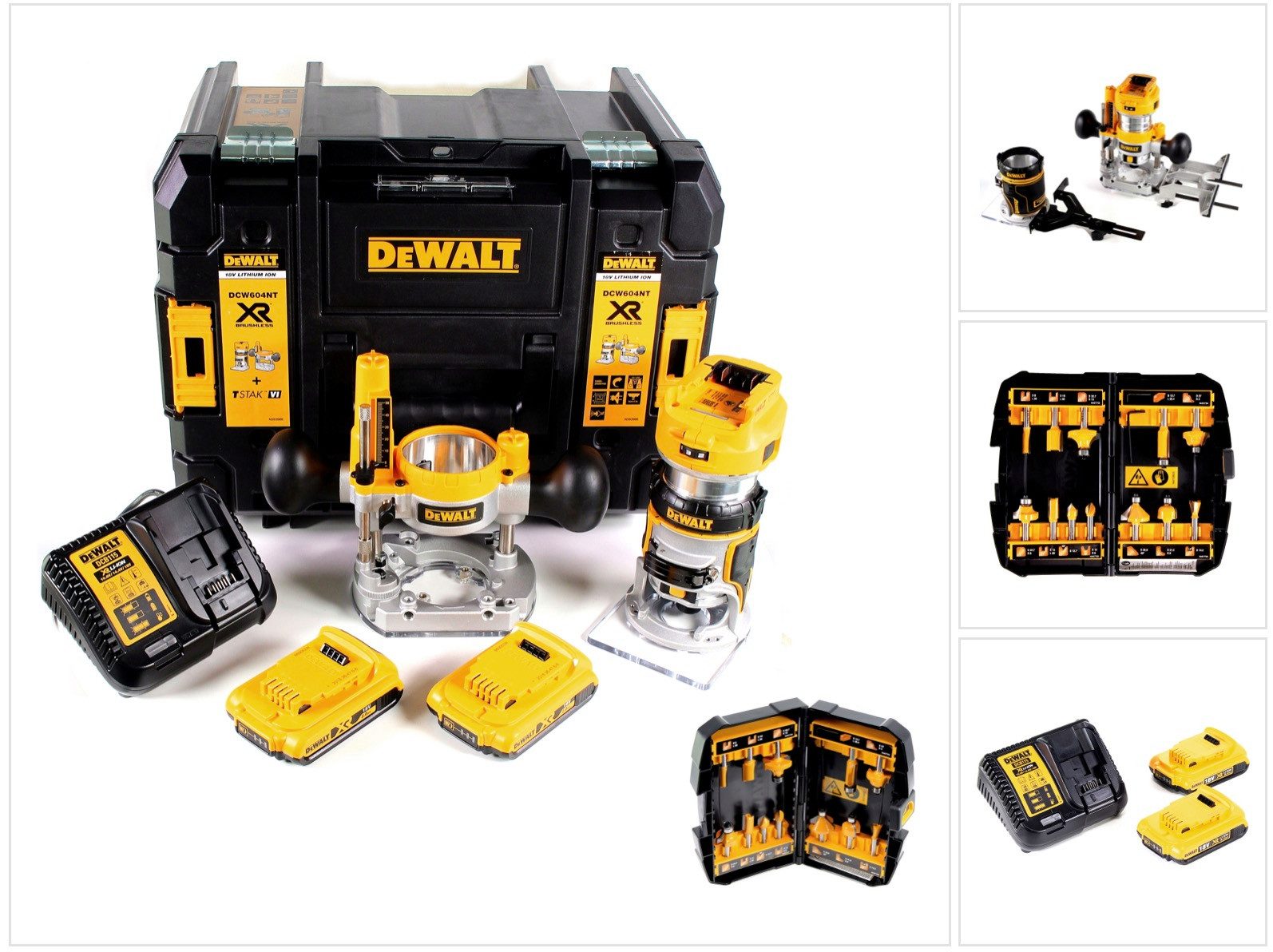 DeWalt Akku-Multifunktionsfräse DCW 604 D2 Akku Kombifräse 18V 55 mm + 2x Akkus 2,0 Ah + 1x Schnellla