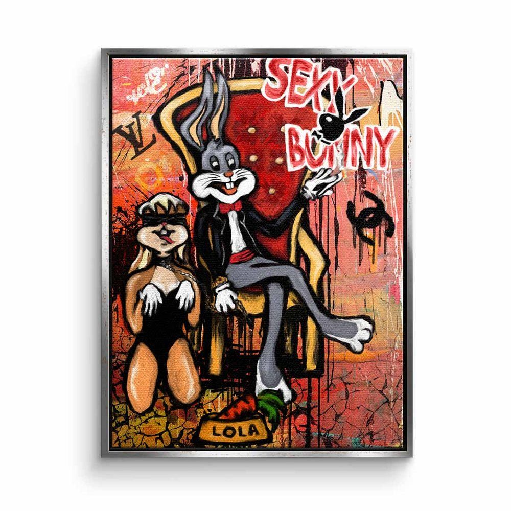 DOTCOMCANVAS® Leinwandbild, Leinwandbild Sexy Lola Lola Bunny Bugs Bunny Playboy Pop Art mit premi silberner Rahmen