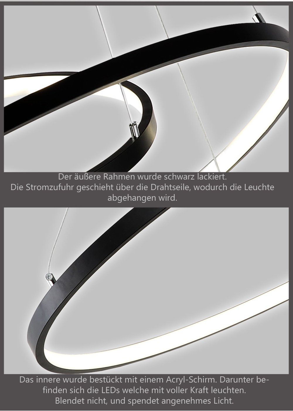 Euroton LED LED Hängelampe fest mit schwarz Pendelleuchte Pendelleuchte 3000 warm, kalt einstellbar LED Fernbedienung, stufenlos - 2130 LED - k integriert, k 7000