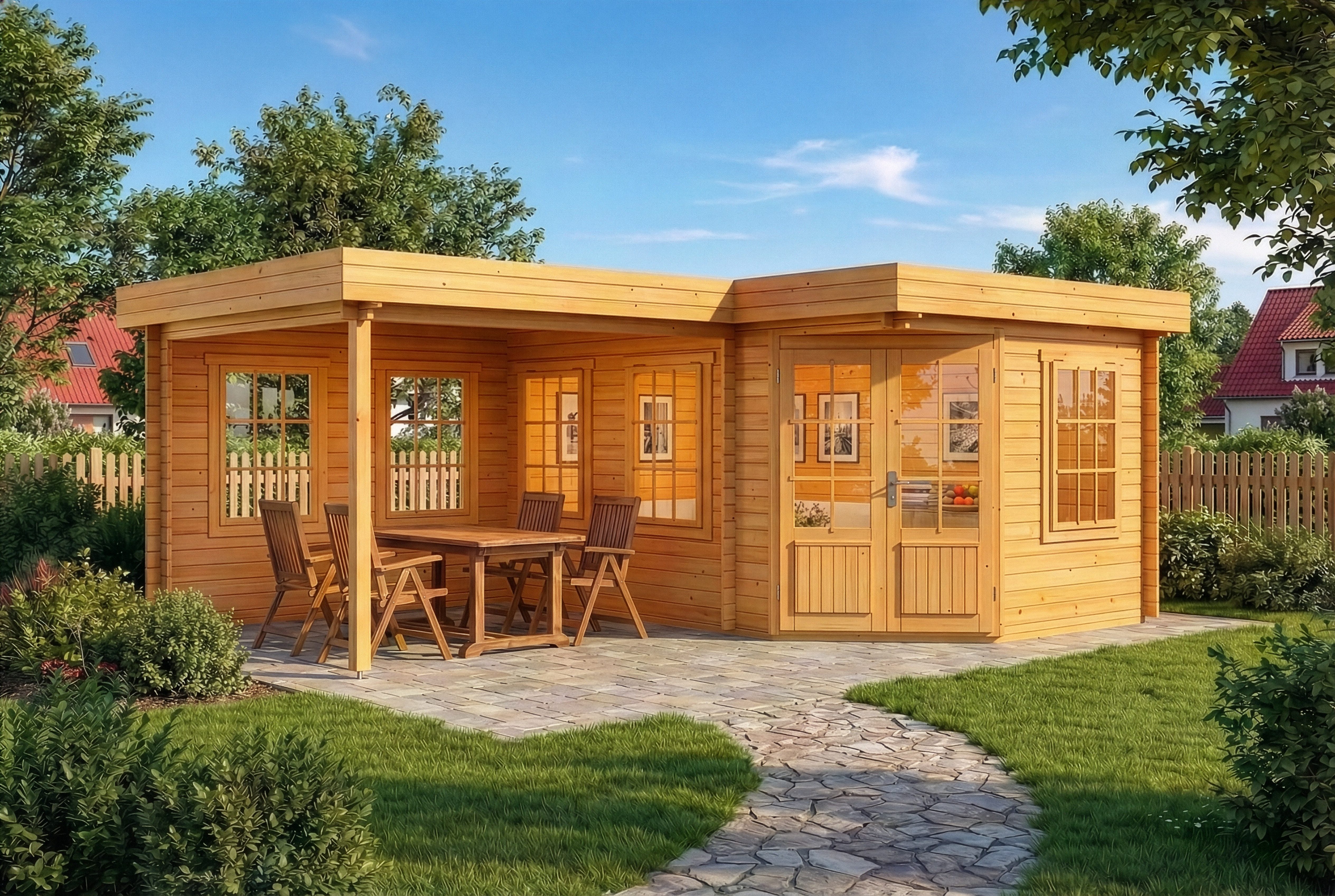 Alpholz Gartenhaus Holz 5-Eck Pepe, BxT: 618x462 cm, in Imprägniert (Pinie) mit 28mm Wandstärke