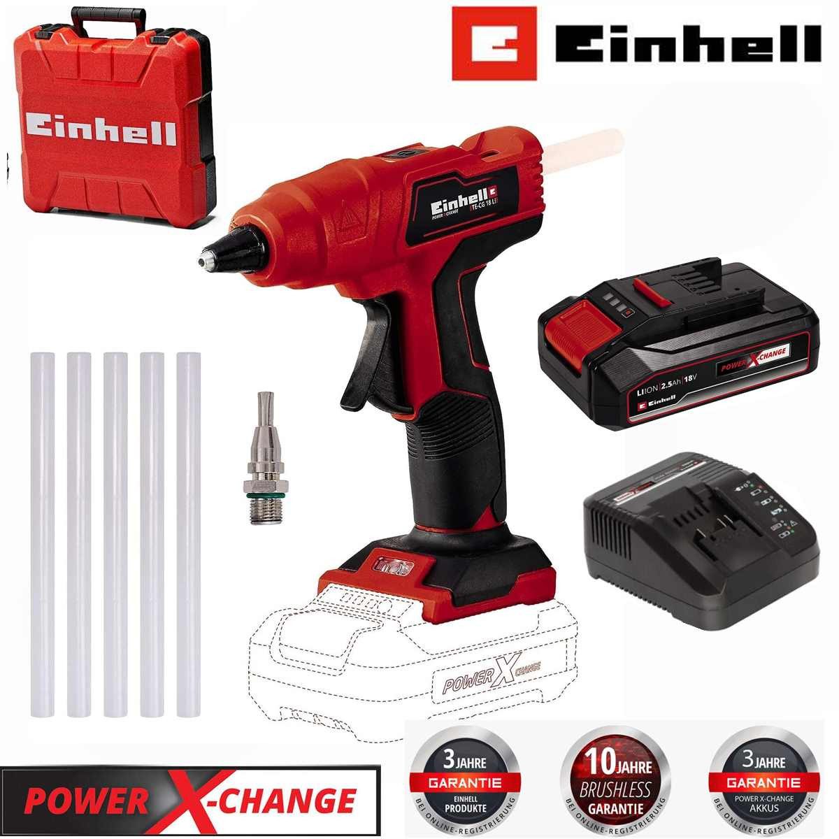 Einhell Heißklebepistole Akku-Heißklebepistole TE-CG 18 Li - mit Akku 2,5 Ah, Ladegerät Koffer