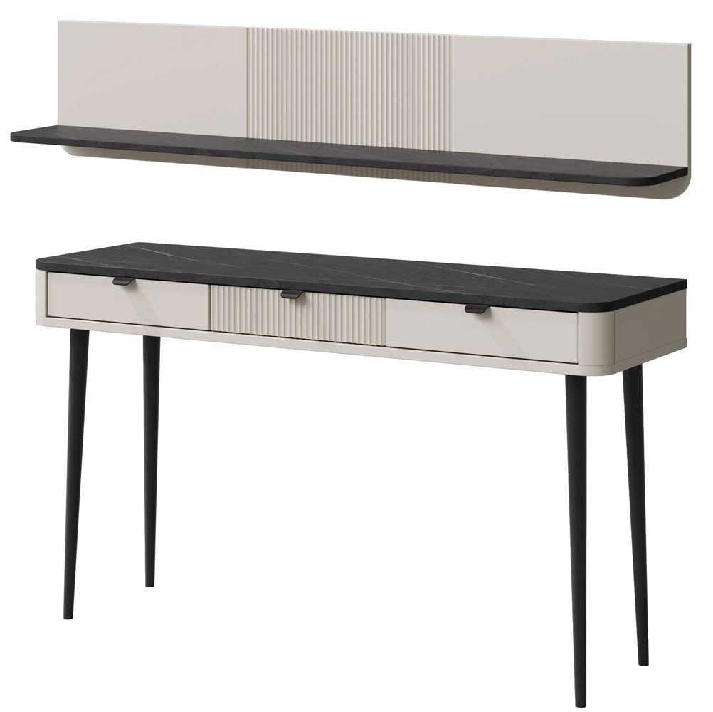 Feldmann-Wohnen Konsolentisch Marly (1 Konsolentisch, 1 Wandregal, 2-St., moderne Optik, abgerundeter Korpus, Zugengriffe aus Metall), 2er-Set Home-Office Kaschmir / Graustein