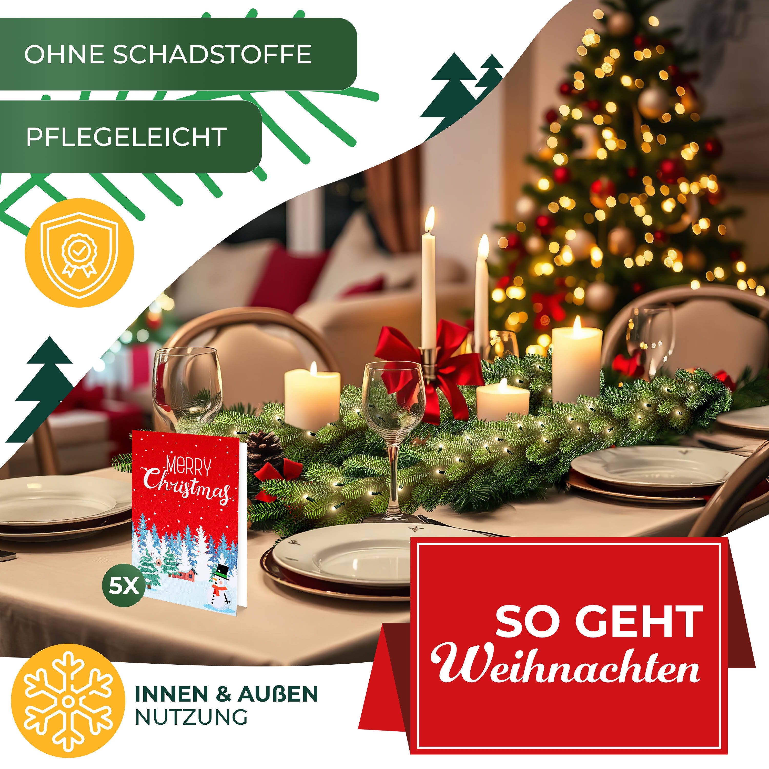 Kunstgirlande Weihnachtsgirlande LED Girlande 5m inkl. 5x Grüßkarten, KESSER, Weihnachtsdeko, Tannengirlande mit LED-Beleuchtung, In & Outdoor