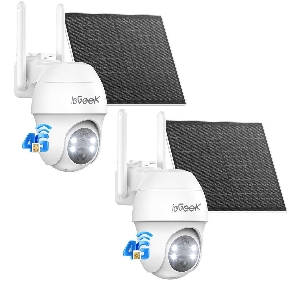 TWUFY Überwachungskamera 4G LTE überwachungskamera mit sim karte outdoor Solar Akku kamera (outdoor, Außenkamera, Außenbereich, Home,Schule,Geschäft,Wald,Farm,Campingbus,Straße, 2K 360° Kabellose Überwachung Farb/IR Nachtsicht IP66 Wasserdichte, 2-tlg., A