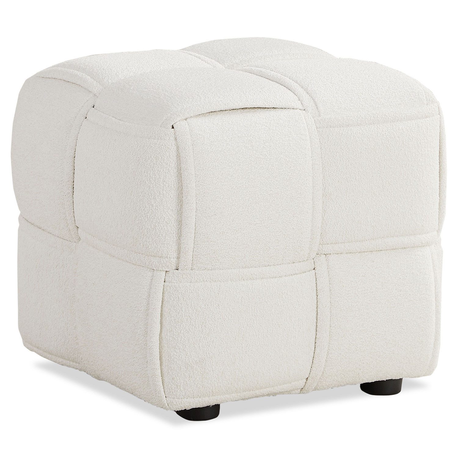Homestyle4u Fußhocker Pouf Hocker Bouclé Stoff Beige Sitzwürfel Flechtmuster weich Fußablage, Teddystoff/Teddyplüsch Wohnzimmer