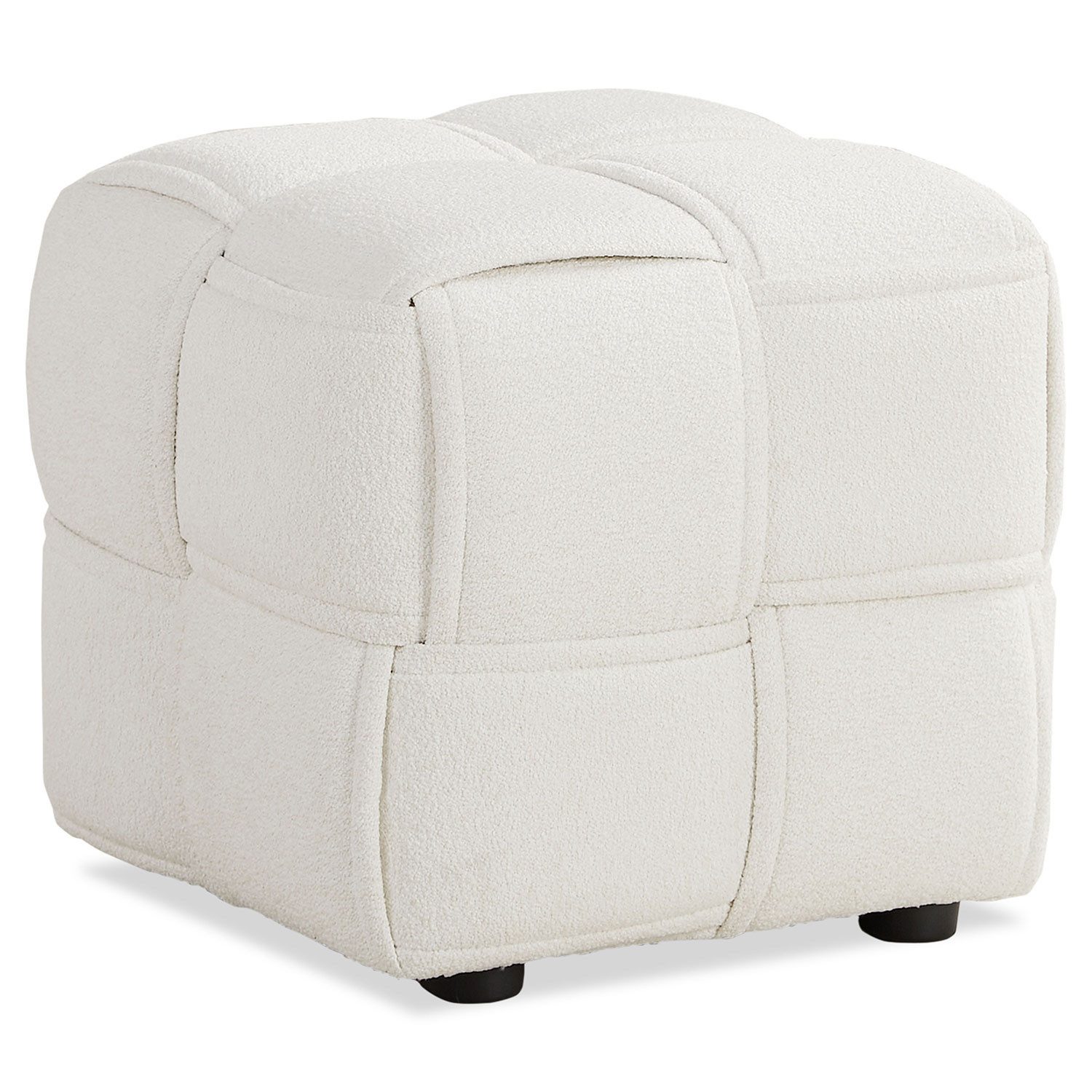 Homestyle4u Polsterbank Pouf Hocker Bouclé Stoff Beige Sitzwürfel Flechtmuster weich