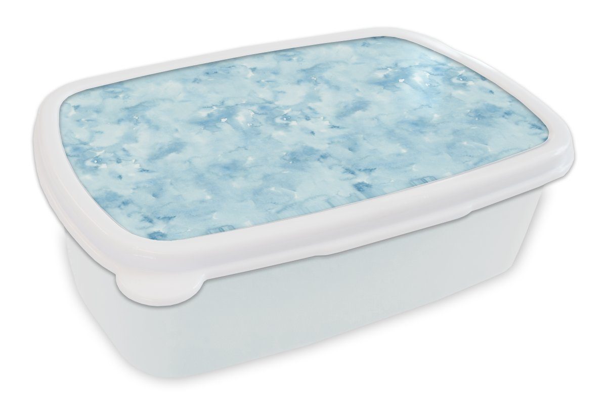 MuchoWow Lunchbox Aquarell - Blau - Muster, Kunststoff, (2-tlg), Brotbox für Kinder und Erwachsene, Brotdose, für Jungs und Mädchen weiß