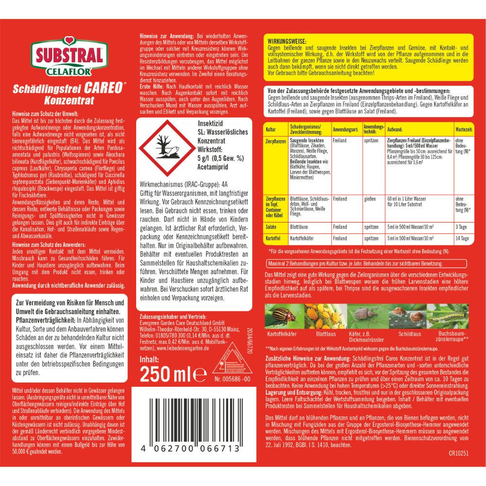 Substral Vergrämungsmittel Schädlingsfrei Careo Konzentrat für Zierpflanzen & Gemüse, 250 ml, schützt von innen, gegen beißende und saugende Insekten
