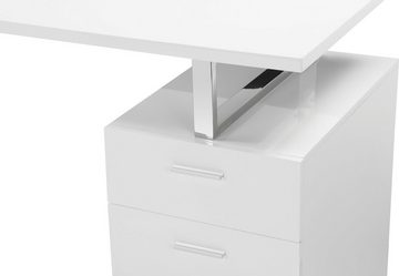 Places of Style Schreibtisch FJUS, Hochglanz-Optik, mit Metallkufe, 1 Schublade und Tür, Breite 120 bzw. 136 cm durch variabel montierbare Tischplatte