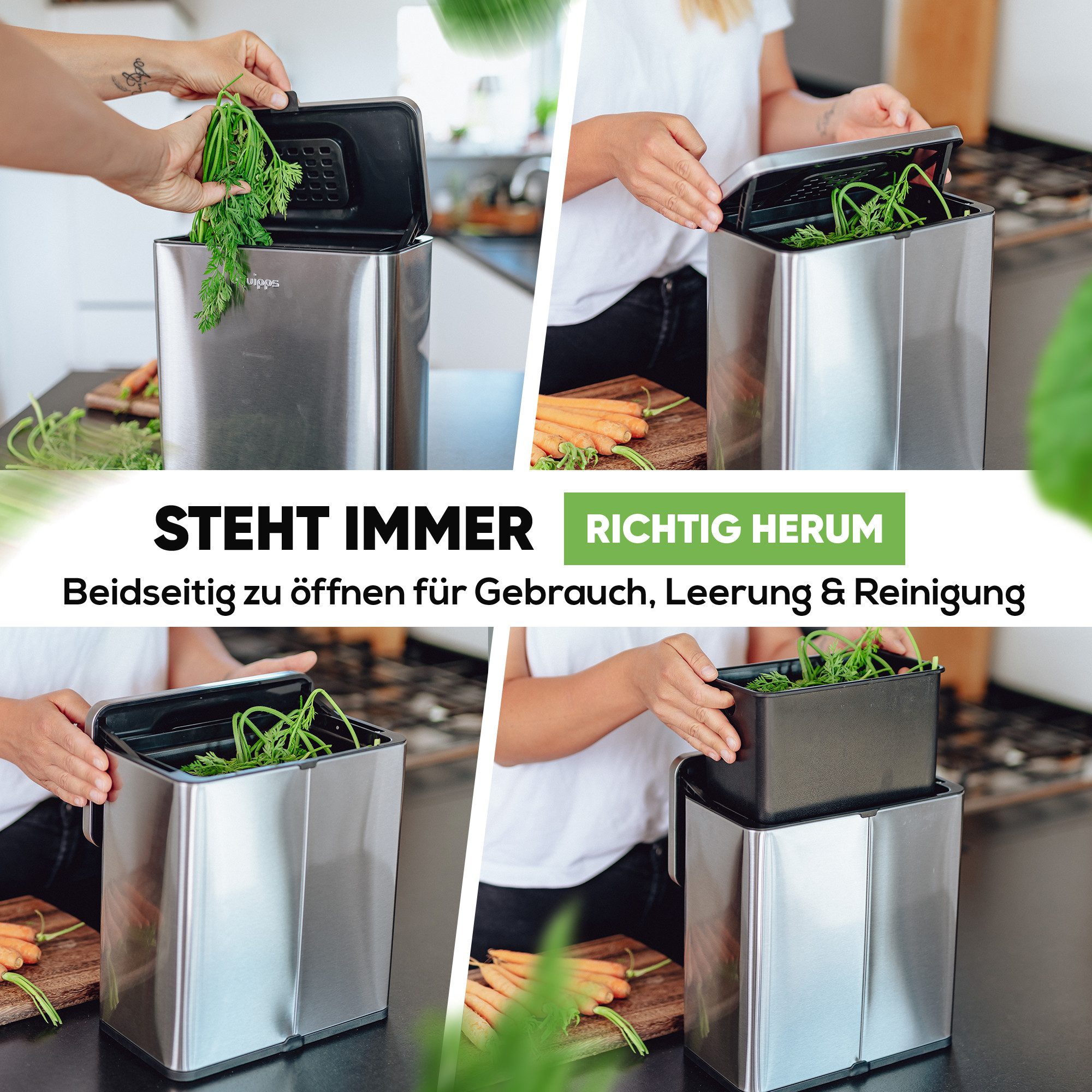 equipps Biomülleimer Biomülleimer mit Geruchsfilter 6L, Komposteimer Küche für Biomüll, mit Aktivkohlefilter, Schwingdeckel