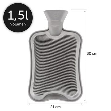 Blumtal Wärmflasche mit Premium Vliesbezug in Samtoptik, (aus Naturkautschuk für Kinder und Erwachsene), Auslaufsichere Bettflasche mit Bezug zur Schmerzlinderung