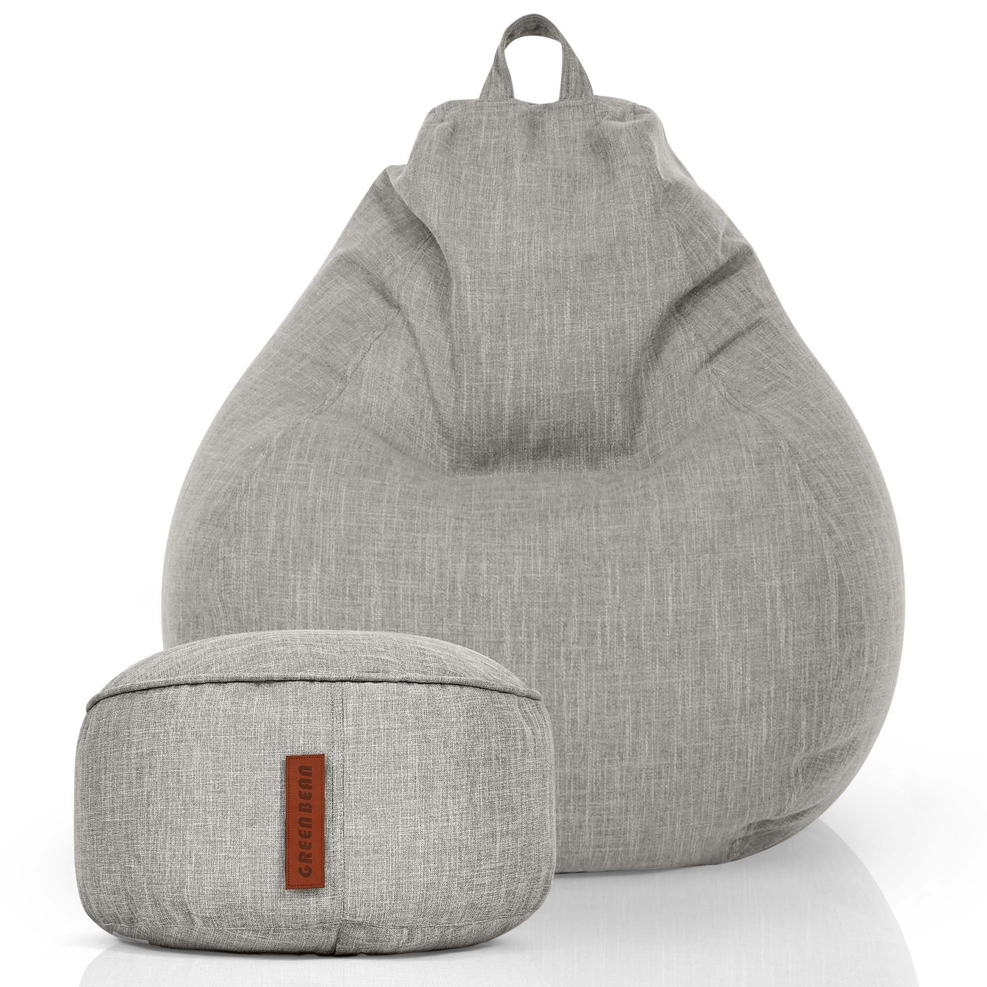 Green Bean Sitzsack (25 Fußkissen Set 45 Bean (2er Indoor Bodenkissen EPS-Perlen 50 Sitz-pouf x Fußhocker Relax-Sessel cm) x Füllung Sitzkissen Bag Lounge mit 90 Sitzpouf cm) Home-Linen Hellgrau (80 + Sitzhocker Liegekissen), Sitzsack x -, Chair