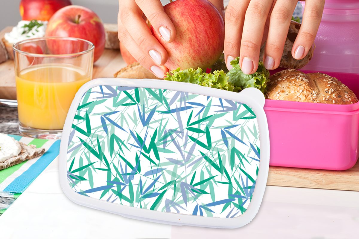 Kunststoff Blätter Brotbox Mädchen, - Kinder, Erwachsene, Lunchbox MuchoWow Brotdose Pflanzen, rosa Snackbox, für Kunststoff, Muster (2-tlg), -