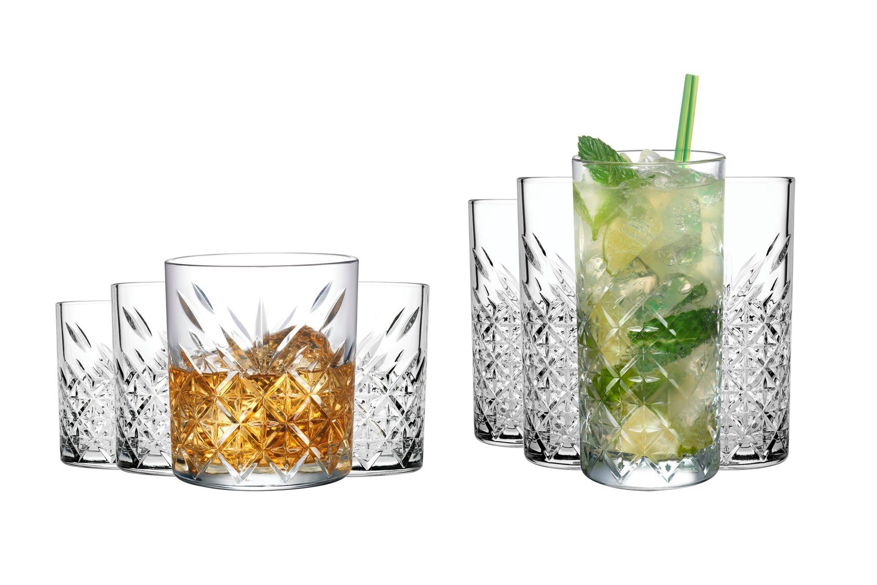 Pasabahce Longdrinkglas »Pasabahce Glas Kristall 4x Whisky Gläser (250ml)  und 4x Longdrink Gläser (250ml) als Set, für einen wunderbaren Cocktail  Abend – Spülmaschinenfest«, Kristallglas