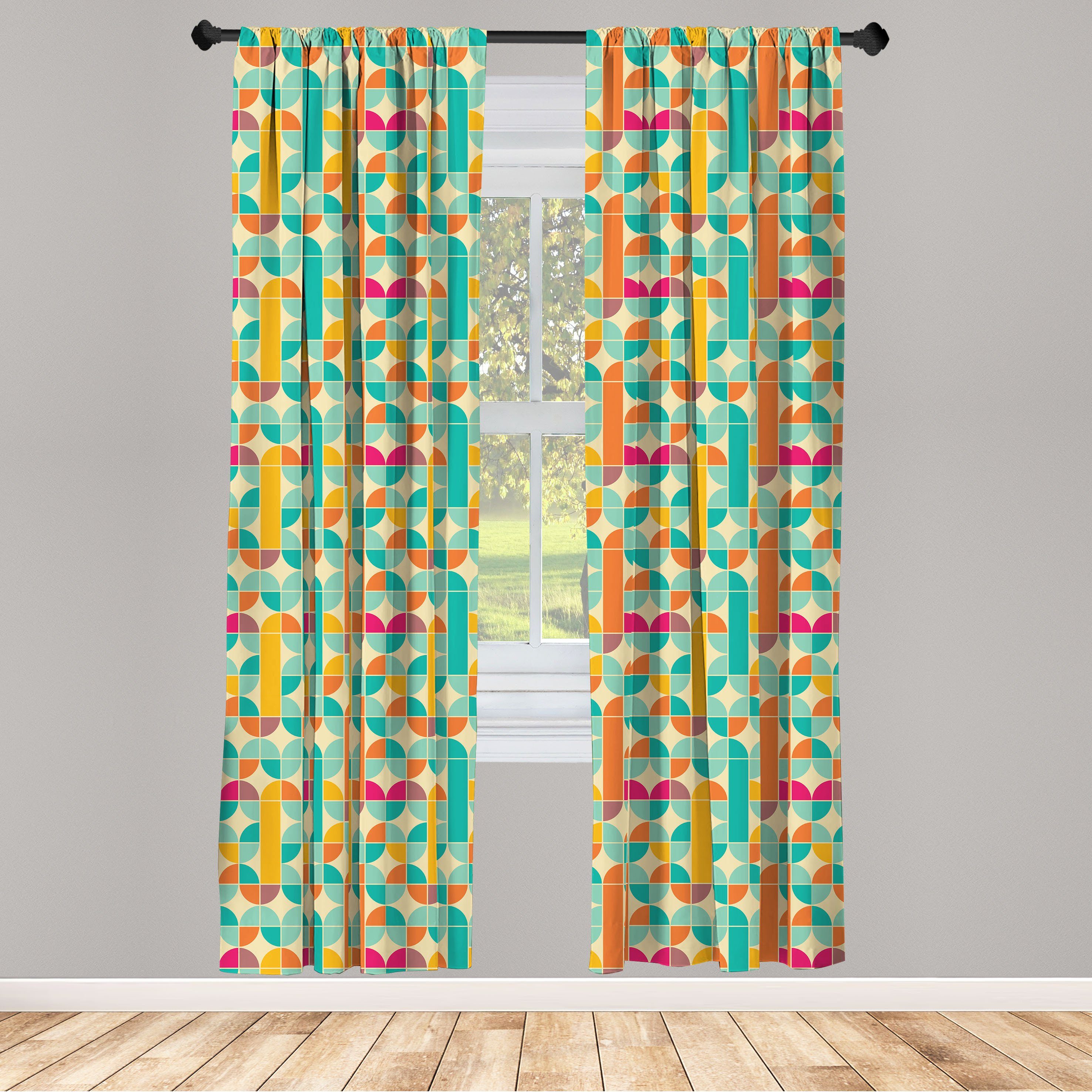 Gardine Vorhang für Wohnzimmer Schlafzimmer Dekor, Abakuhaus, Microfaser, Retro Funky Mosaic Forms