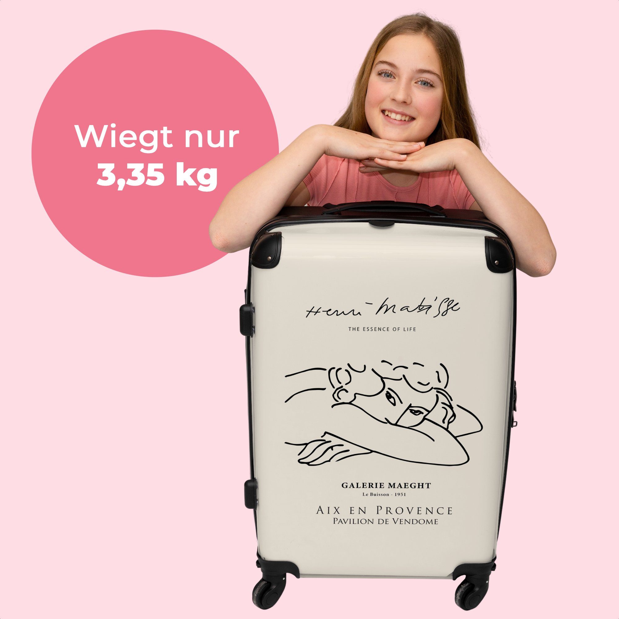 NoBoringSuitcases.com© Koffer 67x43x25cm mit Trolley Aufgabegepäck Kunst - Meister, Rollen, Frau Matisse Reisekoffer - 4 Rollkoffer Alte - - Große Rollen - 4 Linienkunst