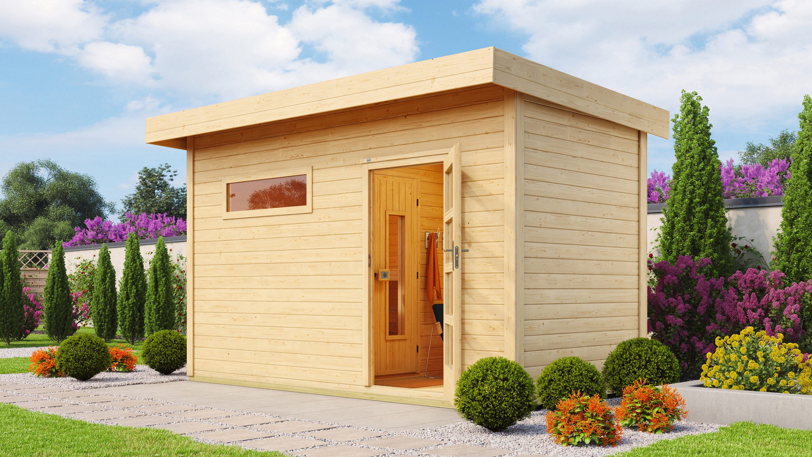 weka Saunahaus Saunahaus FARSUND 1, BxTxH: 415 x 250 x 253 cm, 38 mm, Blockbohlen, feststehendes Fenster