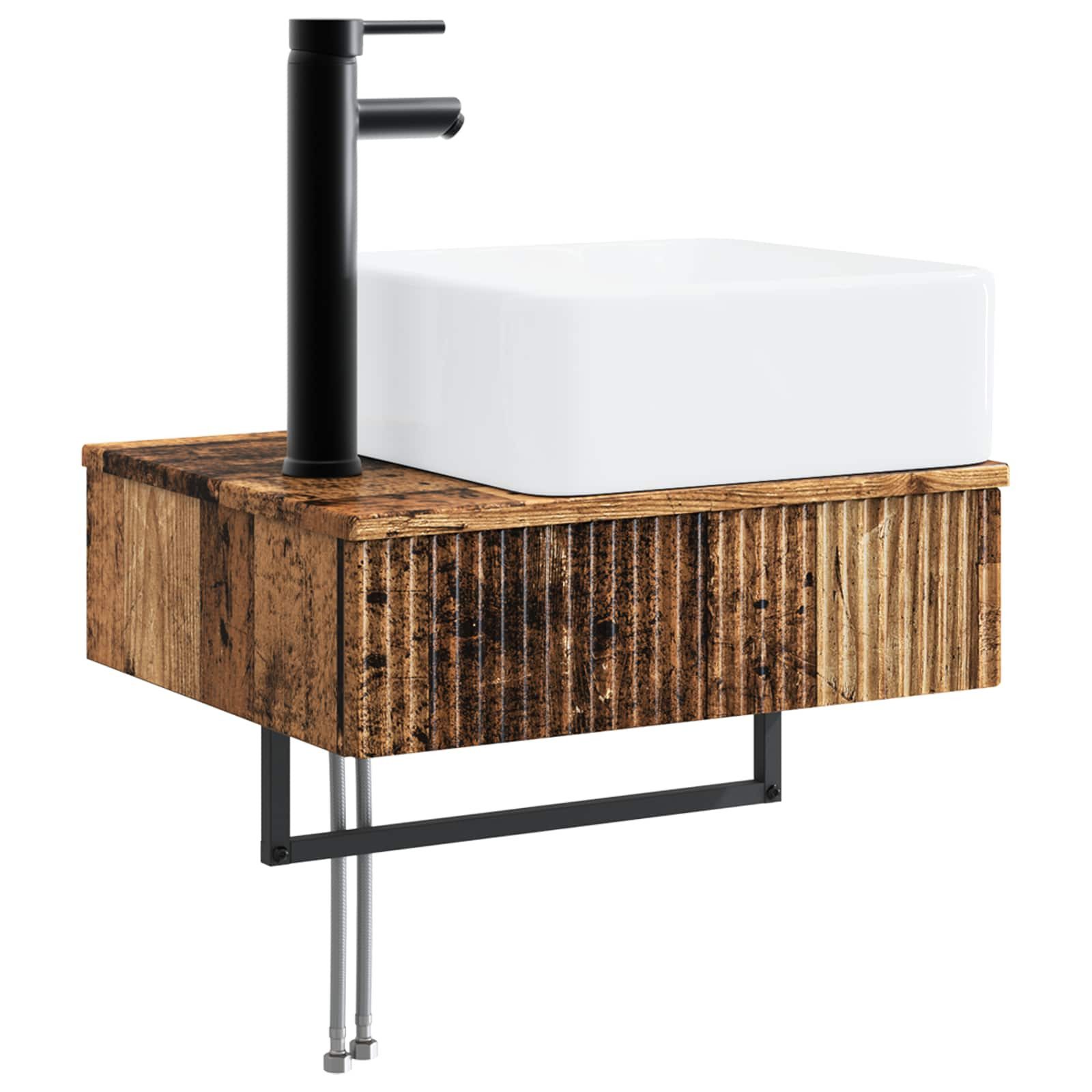 vidaXL Badezimmerspiegelschrank Wandmontiertes Waschbecken Altholz 53 x 35 x 39 cm (1-St)