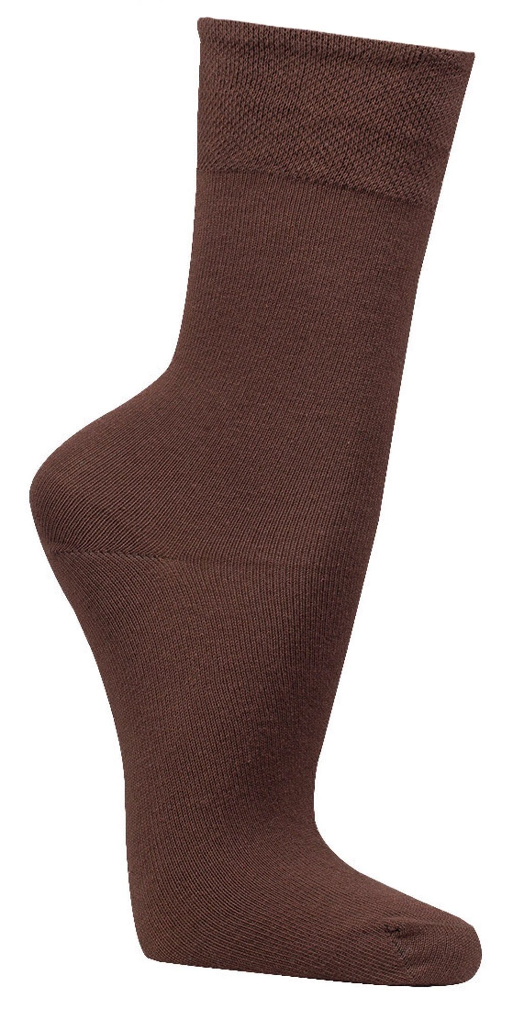 FussFreunde Basicsocken 6 Komfort Baumwoll-Socken mit Piqué-Bund breitem Dunkelbraun Paar