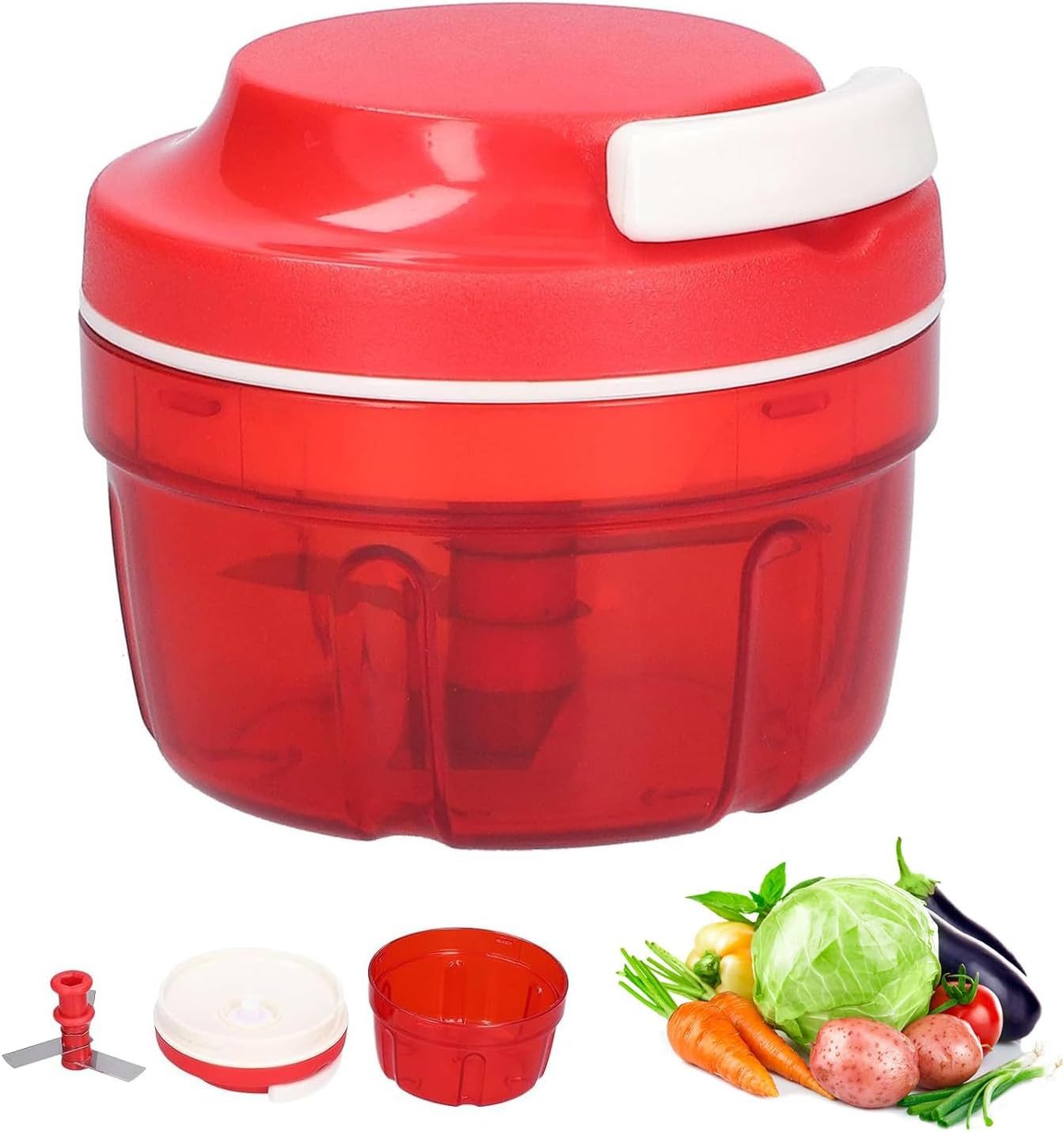 FELIXLEO Zerkleinerer Zwiebelschneider Manuell mit Seilzug Multizerkleinerer Gemüse 300ml