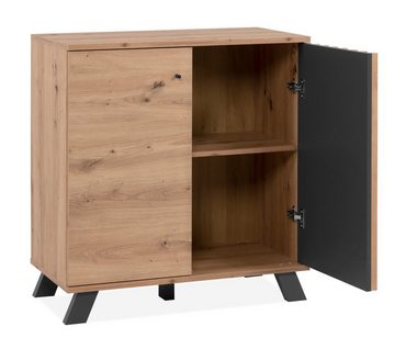 Finori Kommode Madem (Sideboard in Artisan Eiche Dekor, 2-türig, 80 x 85 cm), mit Holzlamellen