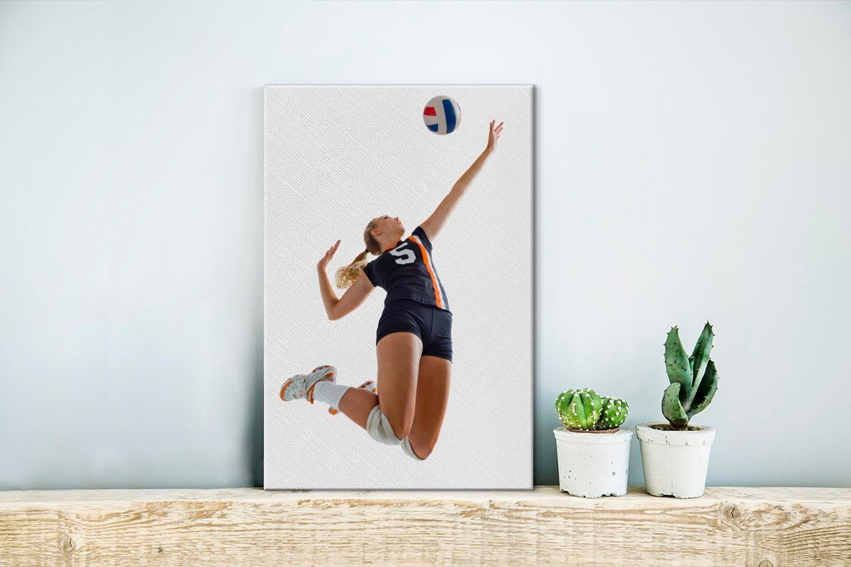 OneMillionCanvasses® Leinwandbild Junges Mädchen cm inkl. Gemälde, (1 20x30 spielt Zackenaufhänger, St), Leinwandbild bespannt fertig Volleyball