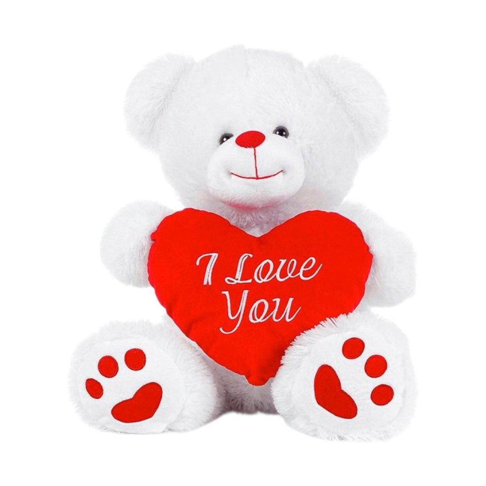 Dinotoys Kuscheltier Weißer Plüschbär mit Herz „I Love You“ – Kuschelbär – 20 cm