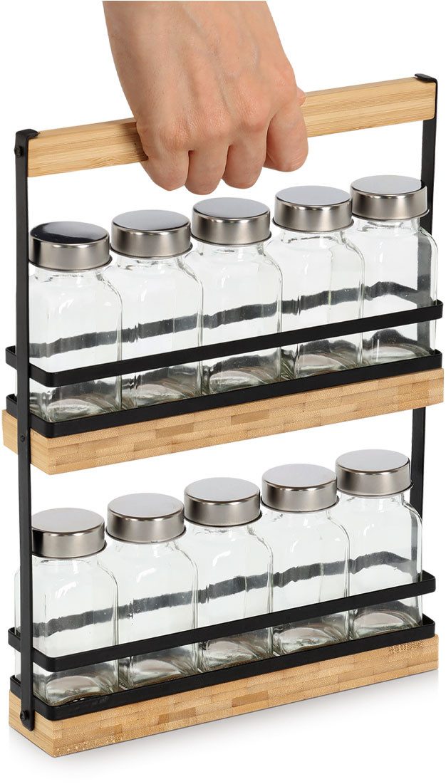 Zeller Present Gewürzständer Set, 11-tlg., Glas/Metall/Bambus, (Set, 11-tlg), hochwertig, moderner Materialmix