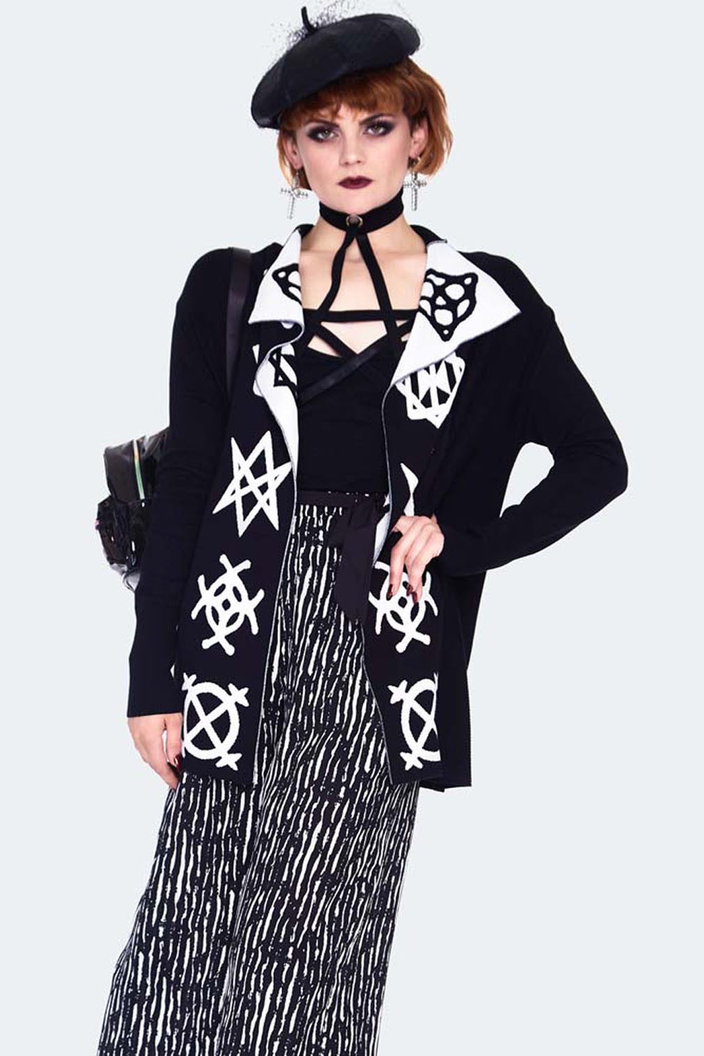 Jawbreaker Strickjacke Magic Symbols Reverse Cardigan Okkult Grufti Gothic Goth
