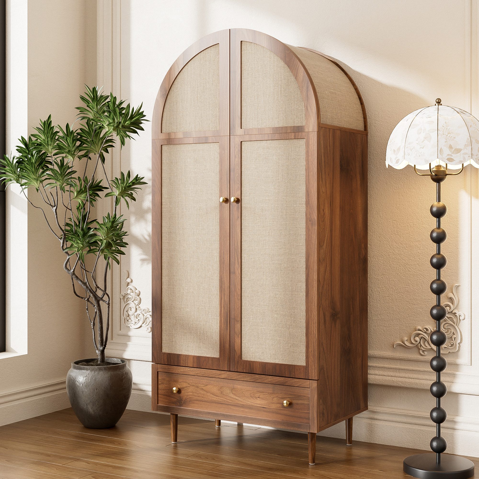 REDOM Kleiderschrank mit massiven Holzfüßen (Garderoben-Set, 1-St., Walnuss günstig online kaufen