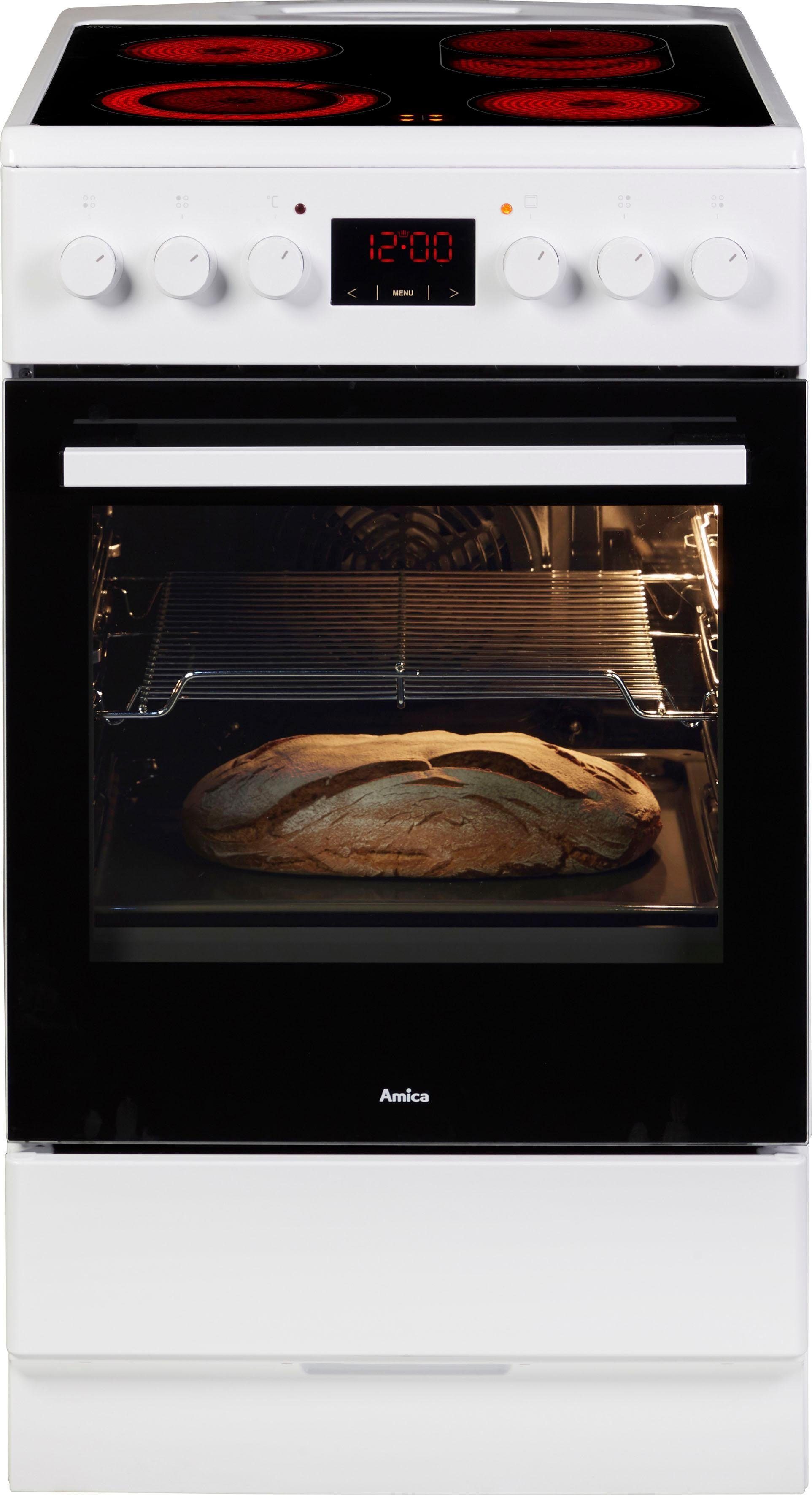 Amica Elektro-Standherd SHC 903 001 W, mit 1-fach-Teleskopauszug, Simple Steam Reinigungsfunktion, Komfortables Kochen und Backen mit bequemer Handhabung