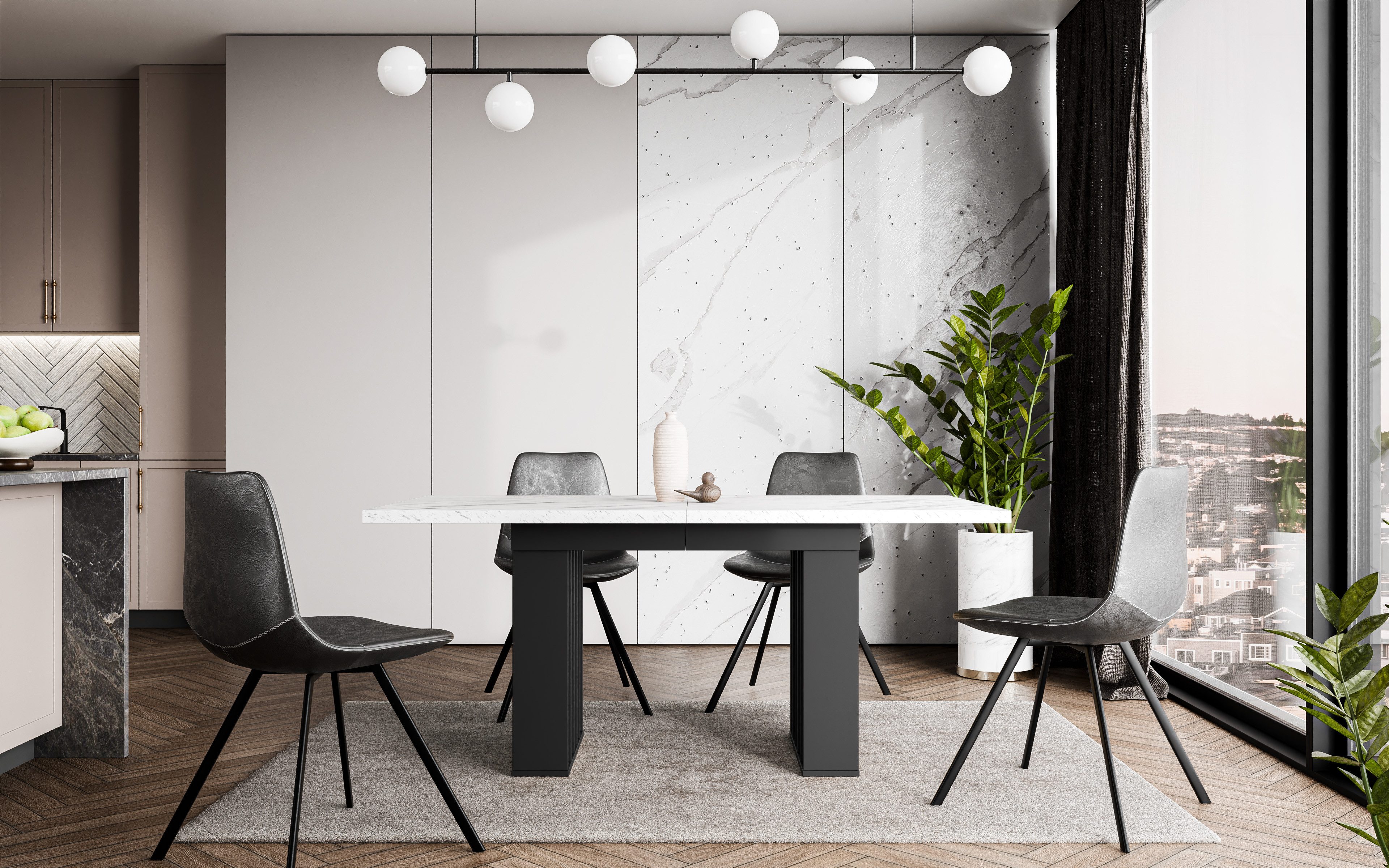 Home Collective Esstisch ausziehbar Tisch Küchentisch Esszimmertisch Ausziehtisch (160-240 x 80 cm Esszimmer Küche Wohnzimmer Esstisch erweiterbar), Säulengeste – Bild 3 von 5