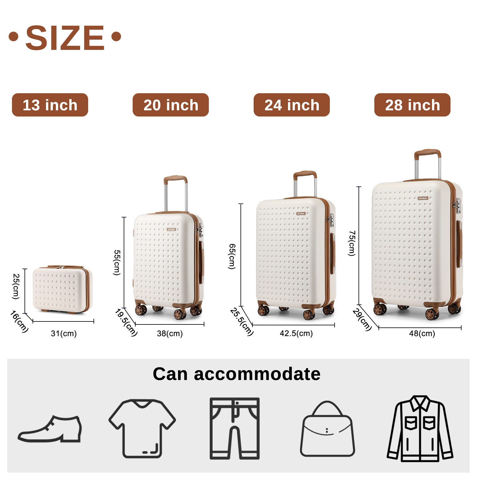 KONO Koffer Hartschalenkoffer Reisekoffer Trolleys 100% ABS Handgepäck Koffer