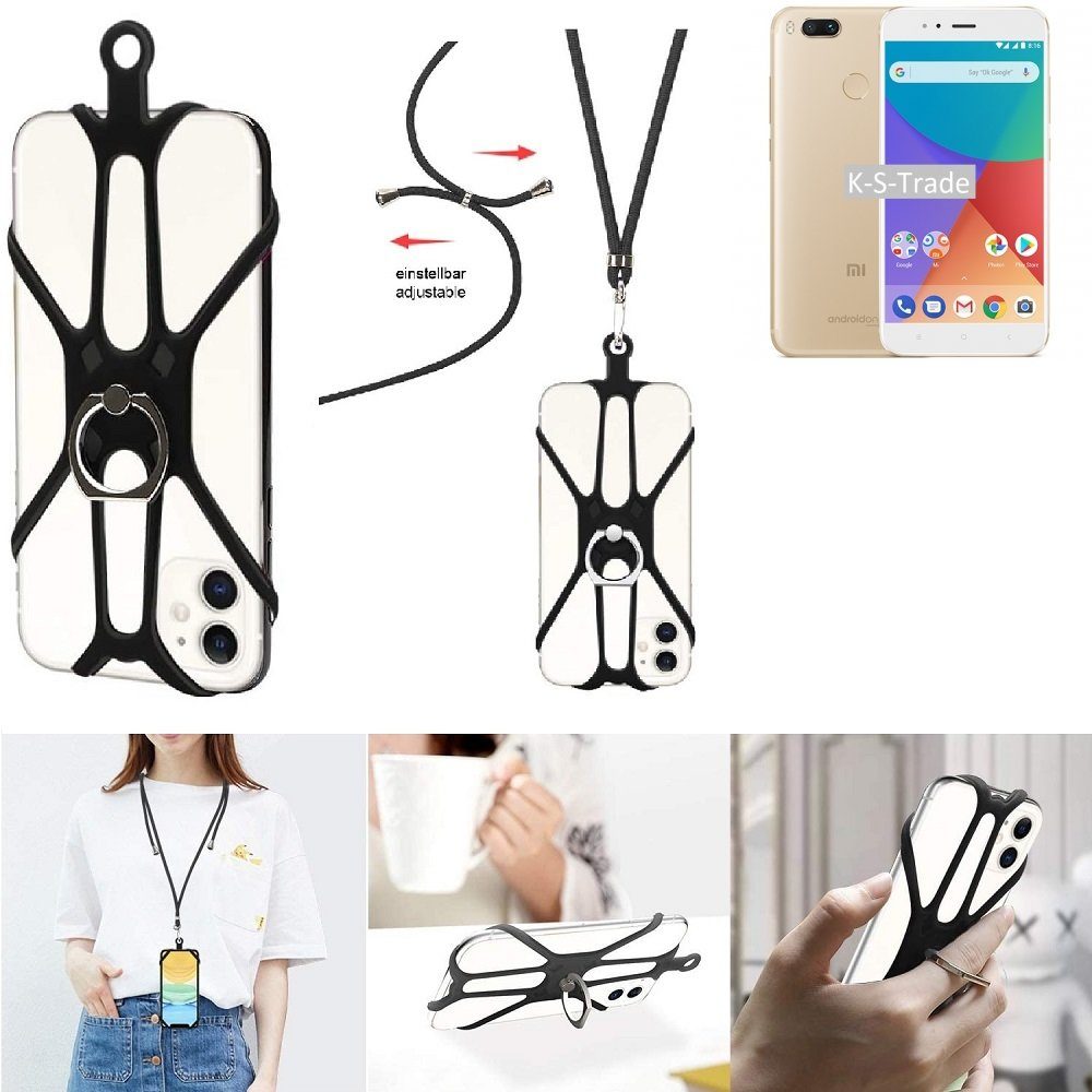 K-S-Trade Handyhülle für Xiaomi Mi A1, 3in1 Handykette Handyband Handykordel Halsband Smartphone-Ring