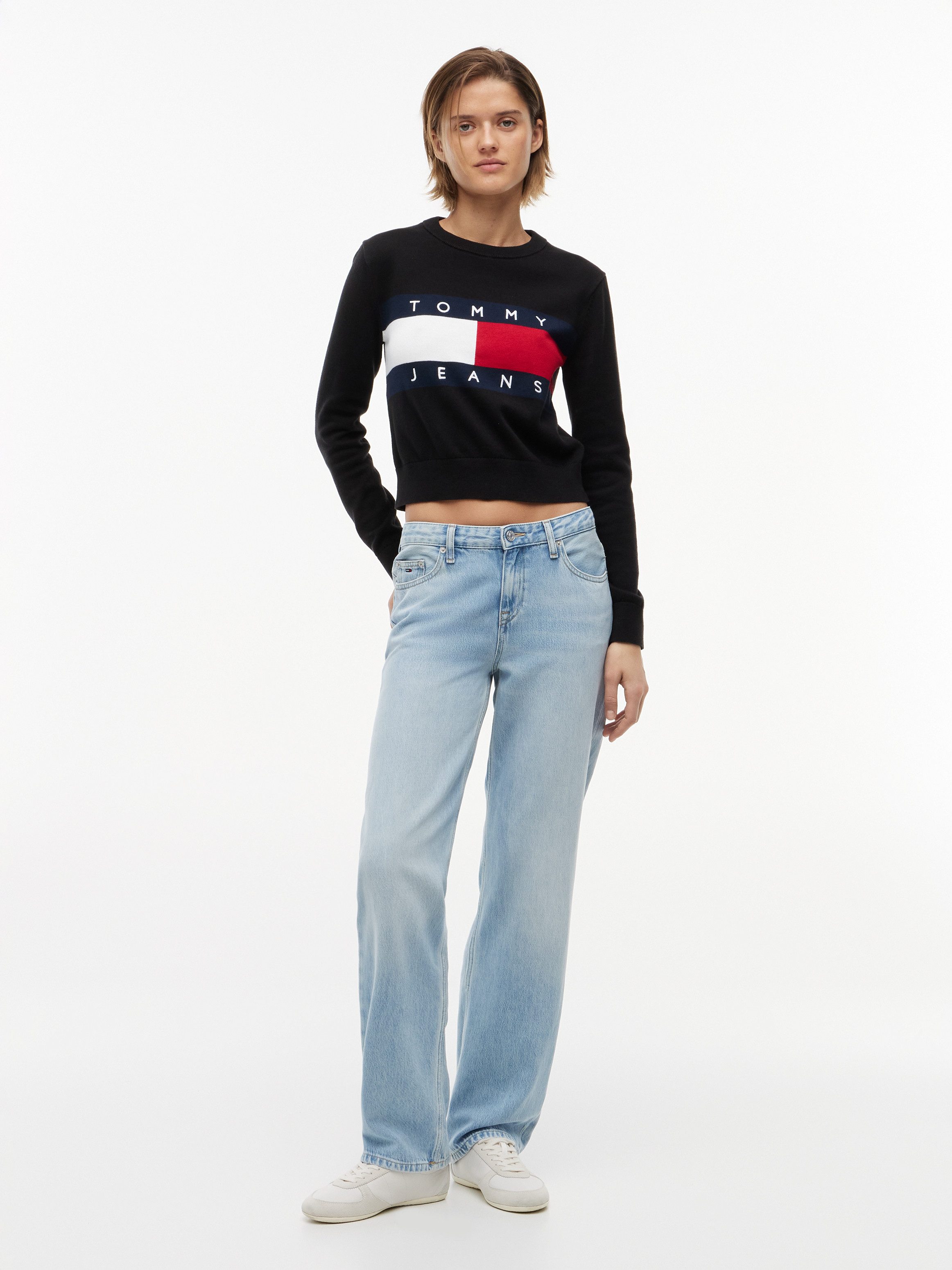 Tommy Jeans Rundhalspullover TJW FLAG CREW NECK SWEATER EXT Baumwolle, Flag Strickmuster – Bild 4 von 5