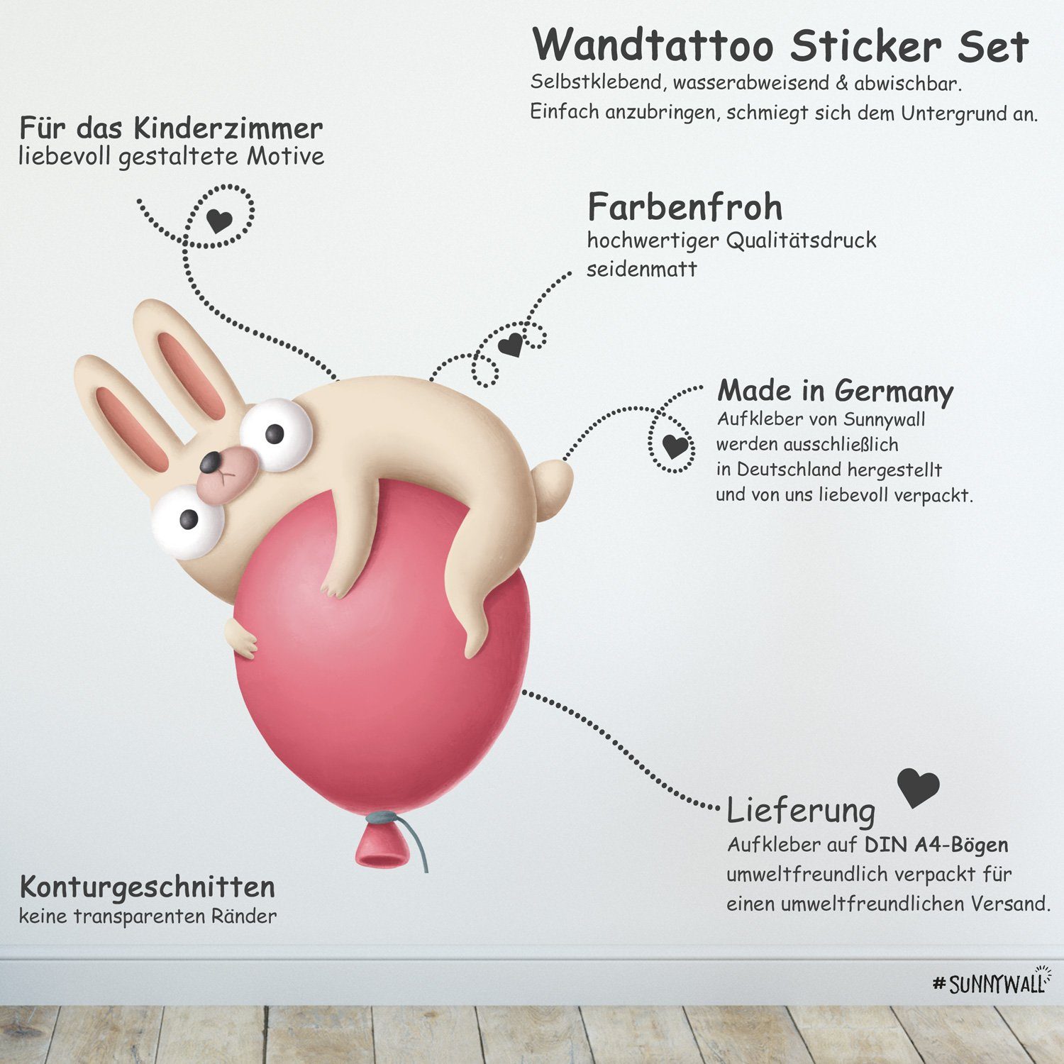 Sunnywall Wandtattoo Fliegende Hasen Wandsticker für Wohnbereich od. Kinderzimmer