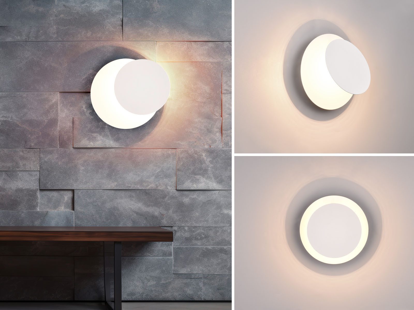 TRIO Leuchten LED Wandleuchte flach, verstellbare Blende, rund Ø 18cm, LED fest integriert, Warmweiß, 2er SET Wandlampen ausgefallen für indirekte Wand-Beleuchtung innen