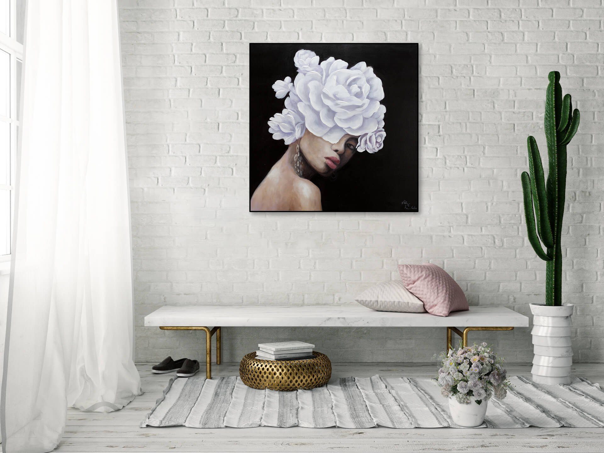 KUNSTLOFT Gemälde Königin der HANDGEMALT cm, Wohnzimmer 80x80 Leinwandbild 100% Wandbild Rosen