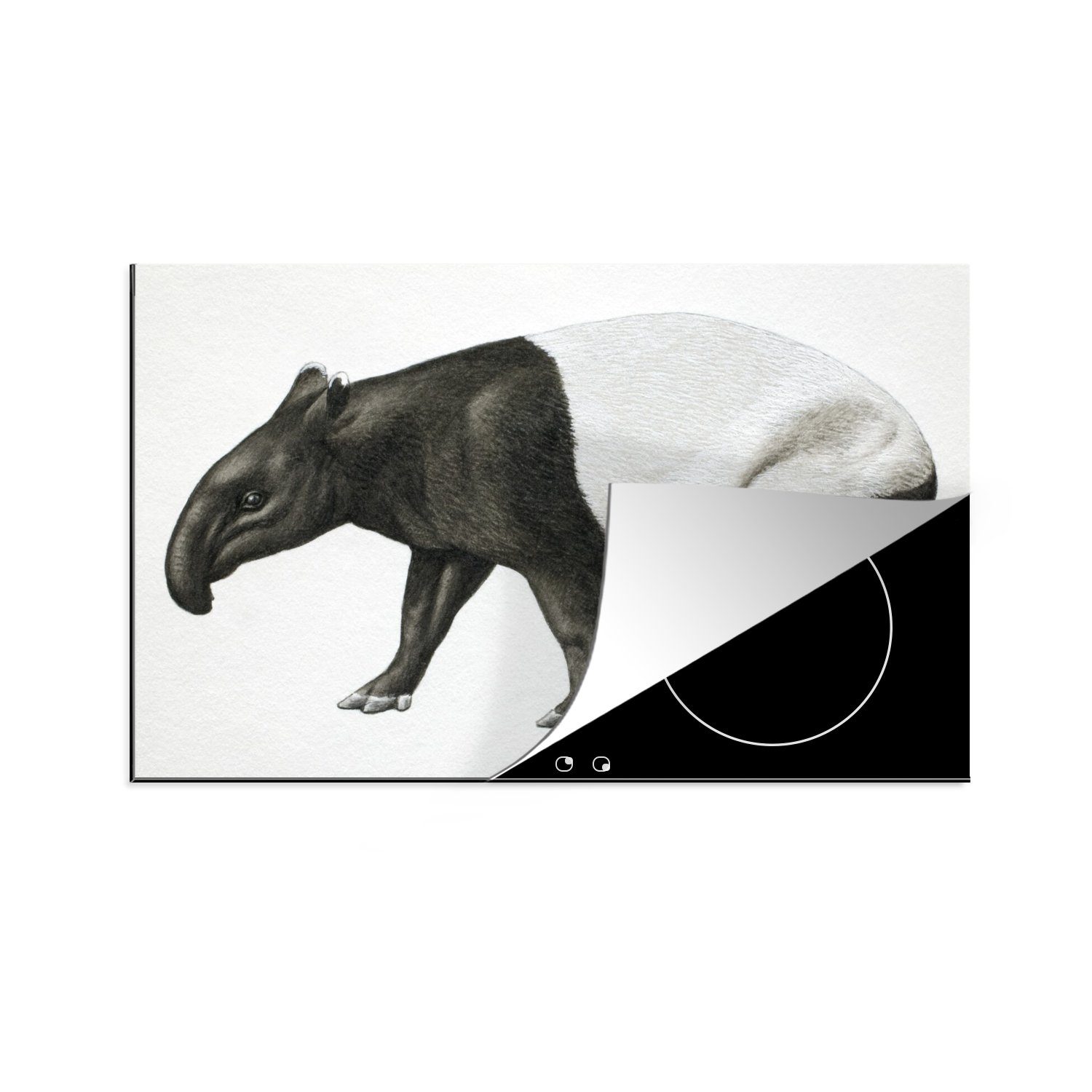 MuchoWow Herdblende-/Abdeckplatte Illustration eines Tapirs tlg), Ceranfeldabdeckung küche, 81x52 (1 Induktionskochfeld Schwarz-Weiß cm, beim für die Schutz Vinyl, in Laufen