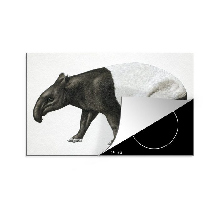 MuchoWow Herdblende-/Abdeckplatte Illustration eines Tapirs in Schwarz-Weiß beim Laufen. Vinyl (1 tlg) induktionskochfeld Schutz für die küche Ceranfeldabdeckung