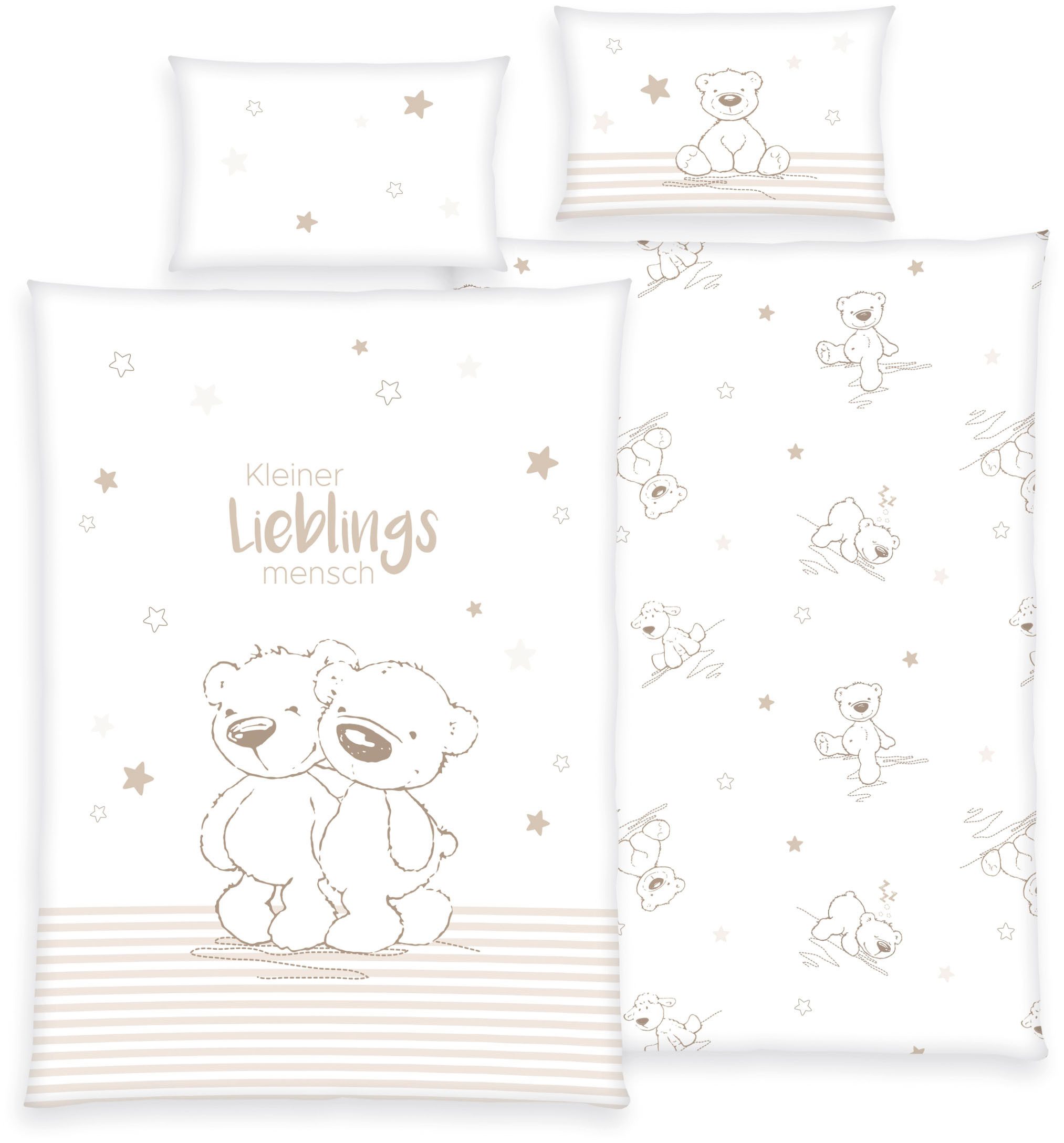 OTTO home Kinderbettwäsche Kleiner Liebling in Gr. 100x135 und 135x200 cm, Renforcé, 2 teilig, aus Baumwolle, mit niedlichem Bärenmotiv & Schriftzug, Babybettwäsche