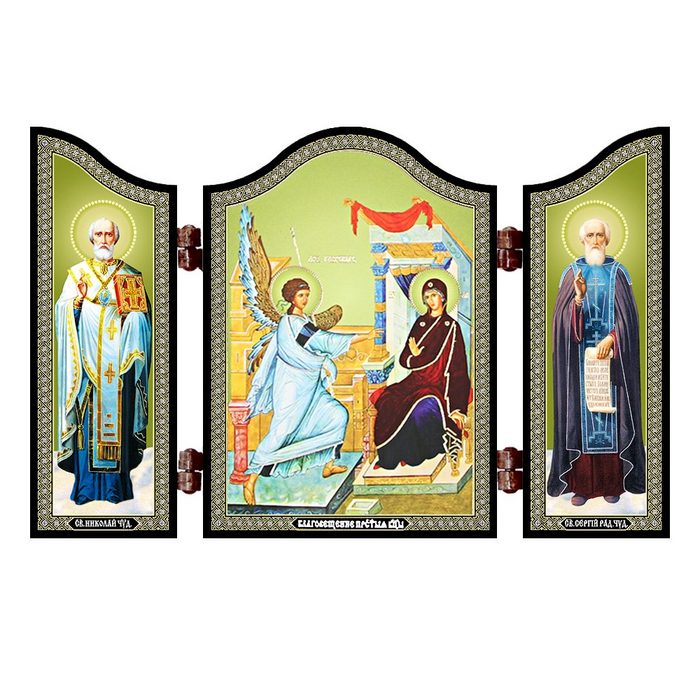 NKlaus Holzbild 1443 Maria Verkündigung Ikone Triptychon Blagovesh Triptychon