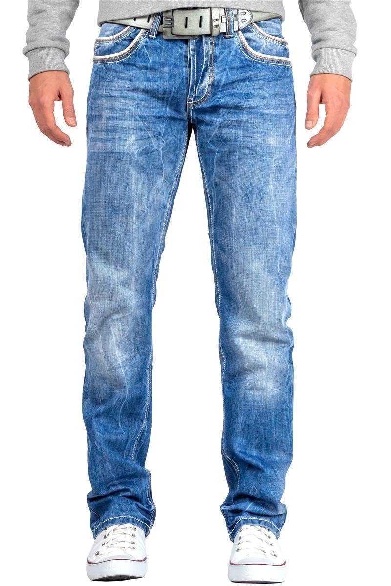Cipo & Baxx Regular-fit-Jeans Hose BA-C0595 Stonewashed Effekt mit weißer Ziernaht